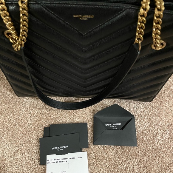 Saint Laurent Grain de Poudre Matelasse Chevron Medium Tribeca Shopping Bag - Picture 7 of 10